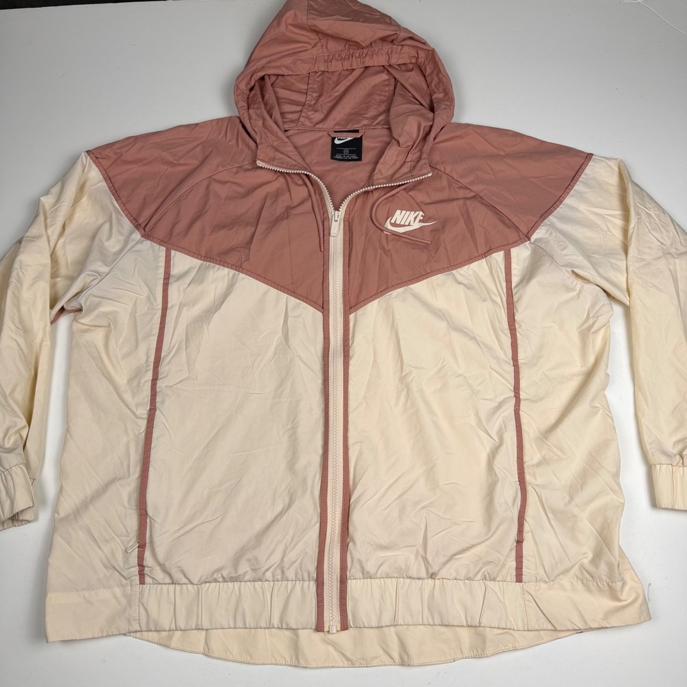 Nike Womens Windbreaker Jacket Pink Cream Open Air Back Lightweight 2X